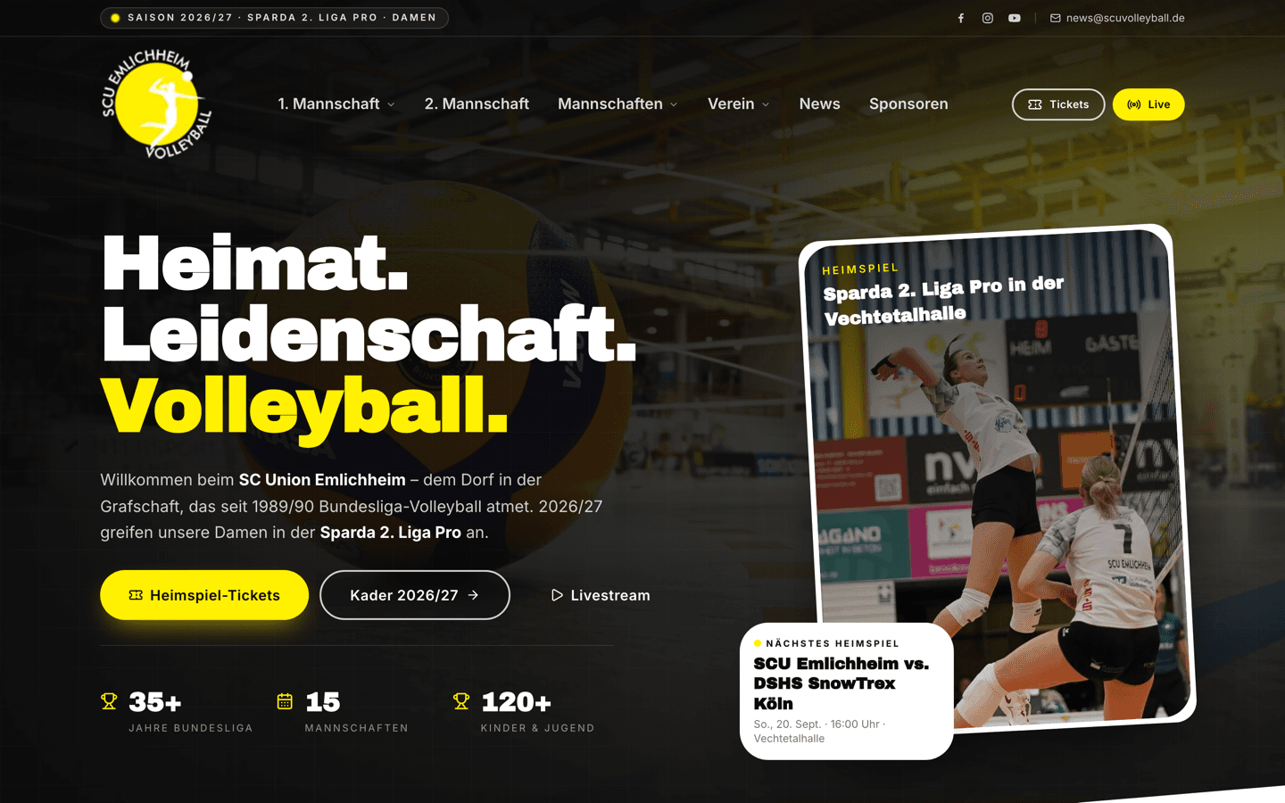 Startseite von scuvolleyball.de – Desktop-Ansicht