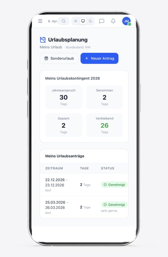 Teambase-App: Urlaubsplanung auf dem iPhone
