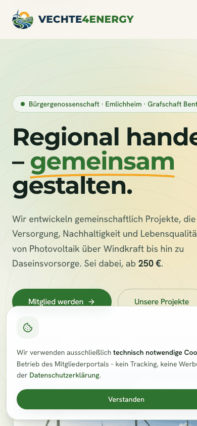 Vechte4Energy eG — Mobilansicht