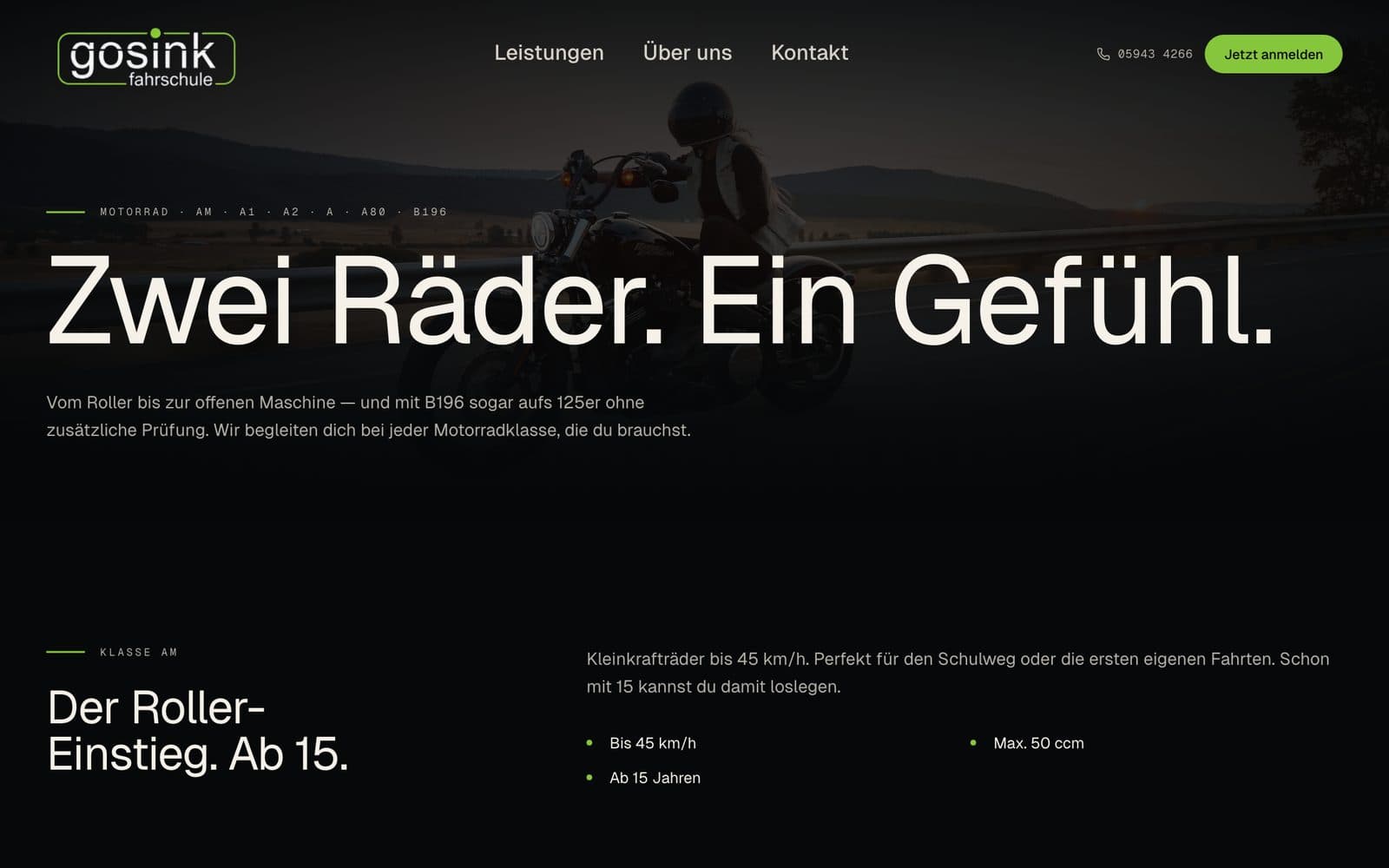 Detailseite für die Motorradklassen auf fahrschule-gosink.de