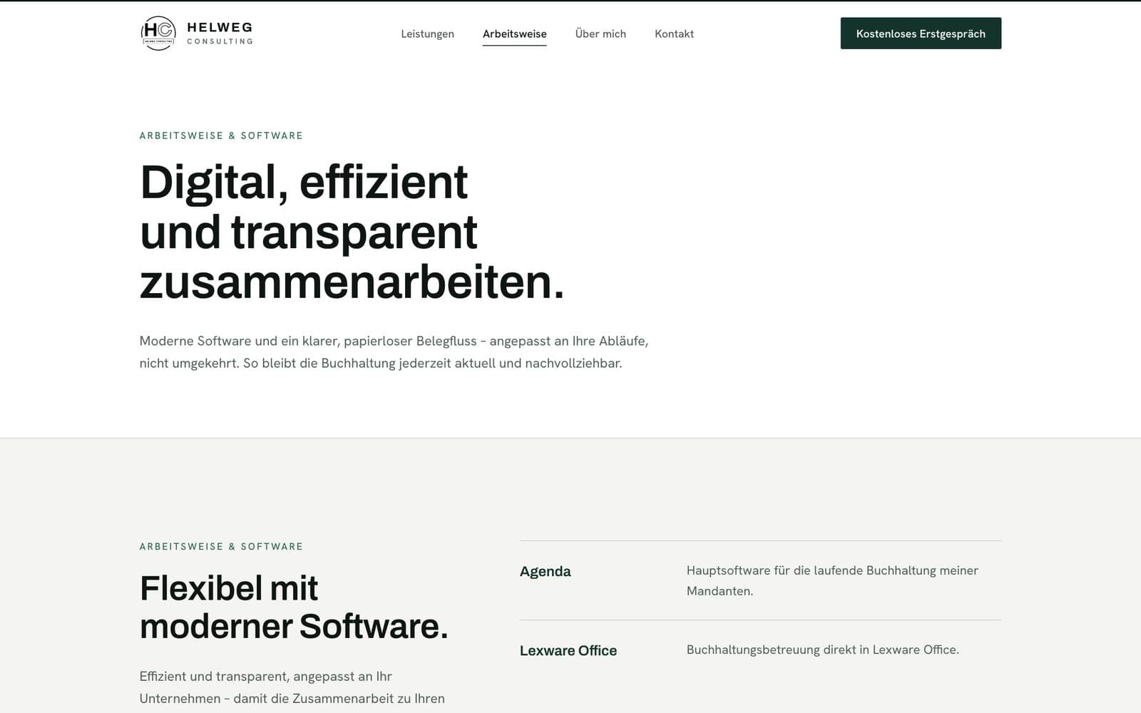 Seite Arbeitsweise und Software auf helweg-consulting.de