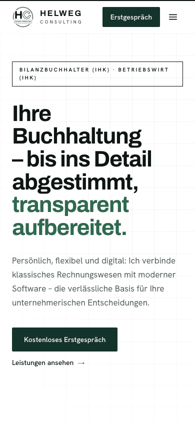 Startseite von helweg-consulting.de – Mobilansicht