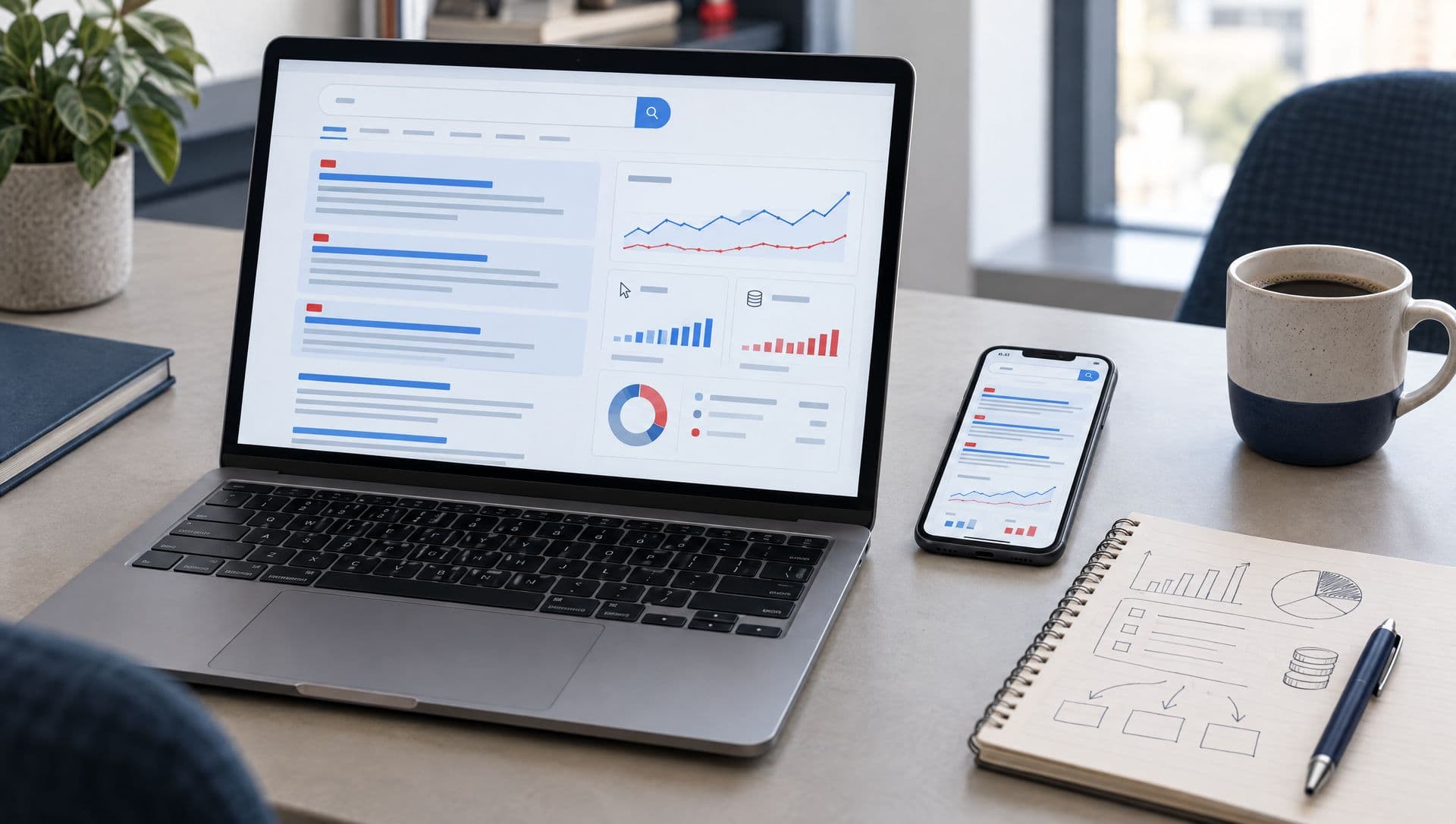 Google Ads Kampagnensteuerung am Laptop