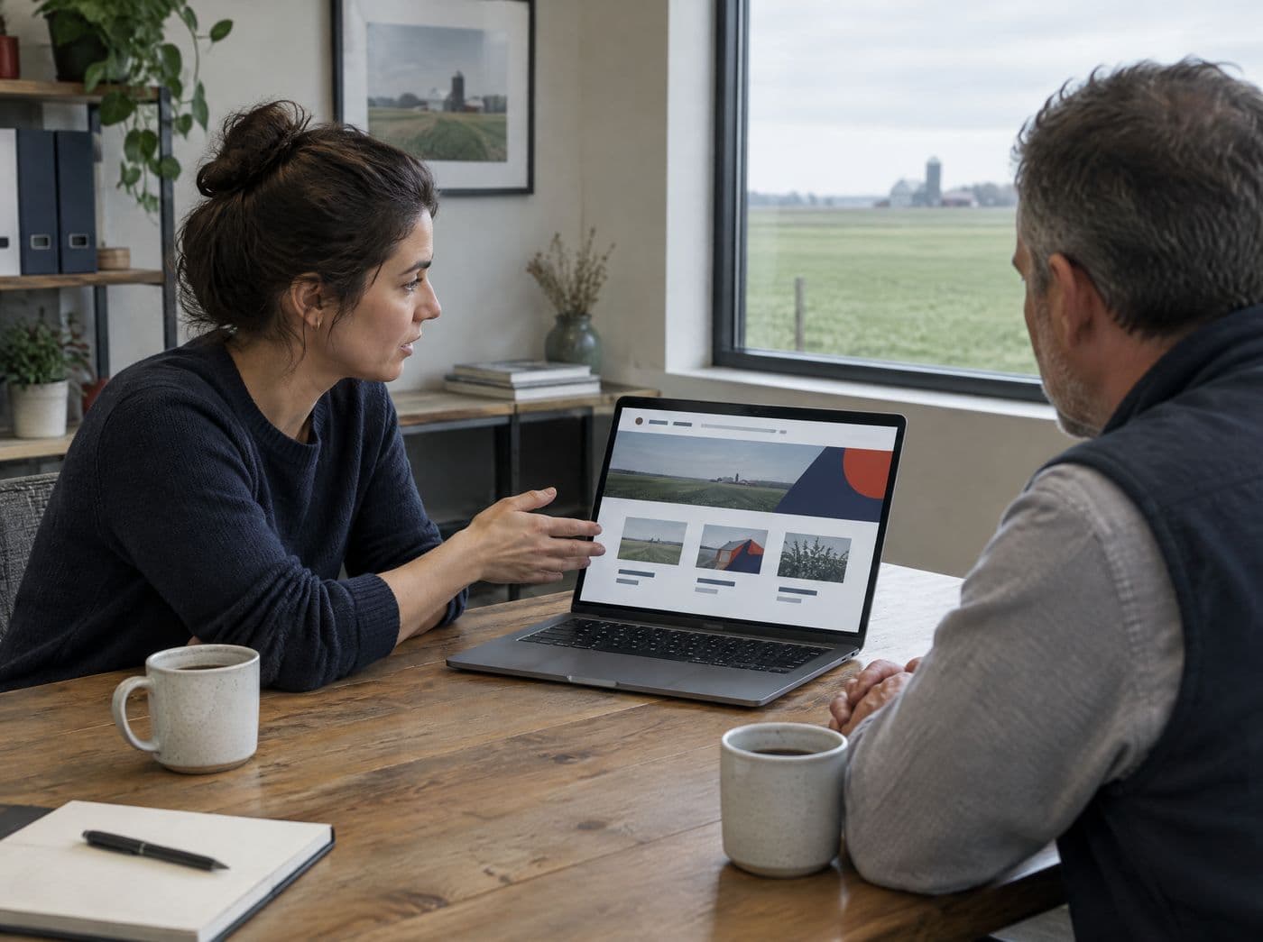 Website-Besprechung am Laptop im Büro eines Kunden