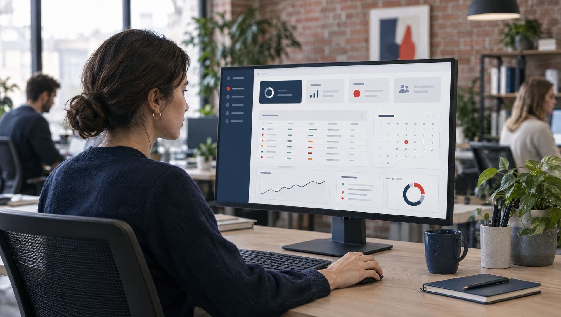 Employee working with a custom web portal on screen